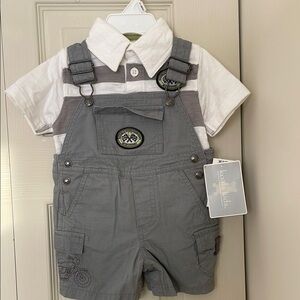 Gray Overalls with White Shirt Set